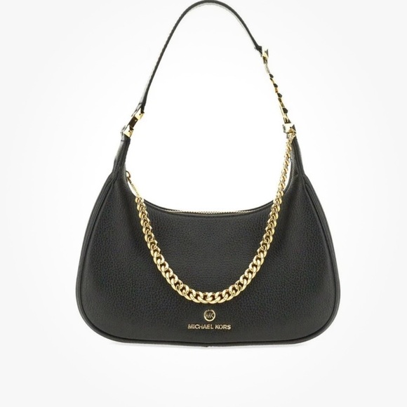 Michael Kors Piper Black Pebbled Leather Handbag Shoulder Bag Gold Hardware NWOT - Picture 1 of 6